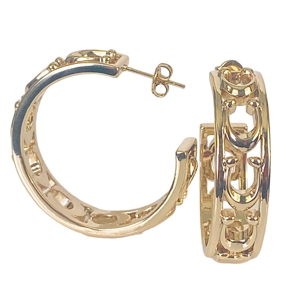 AUTH NEW COACH GOLD 1 1/4" Signature Hoop Earrings on Card w/Tag & Dust Bag $195